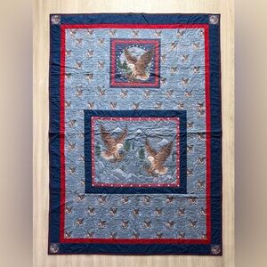 Vintage Patriotic Quilt American Eagle Red Blue USA Handmade